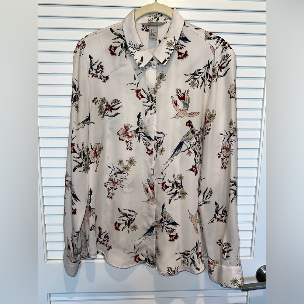 H&M Women’s Blouse Flower & Bird Print Multicolor Size 6